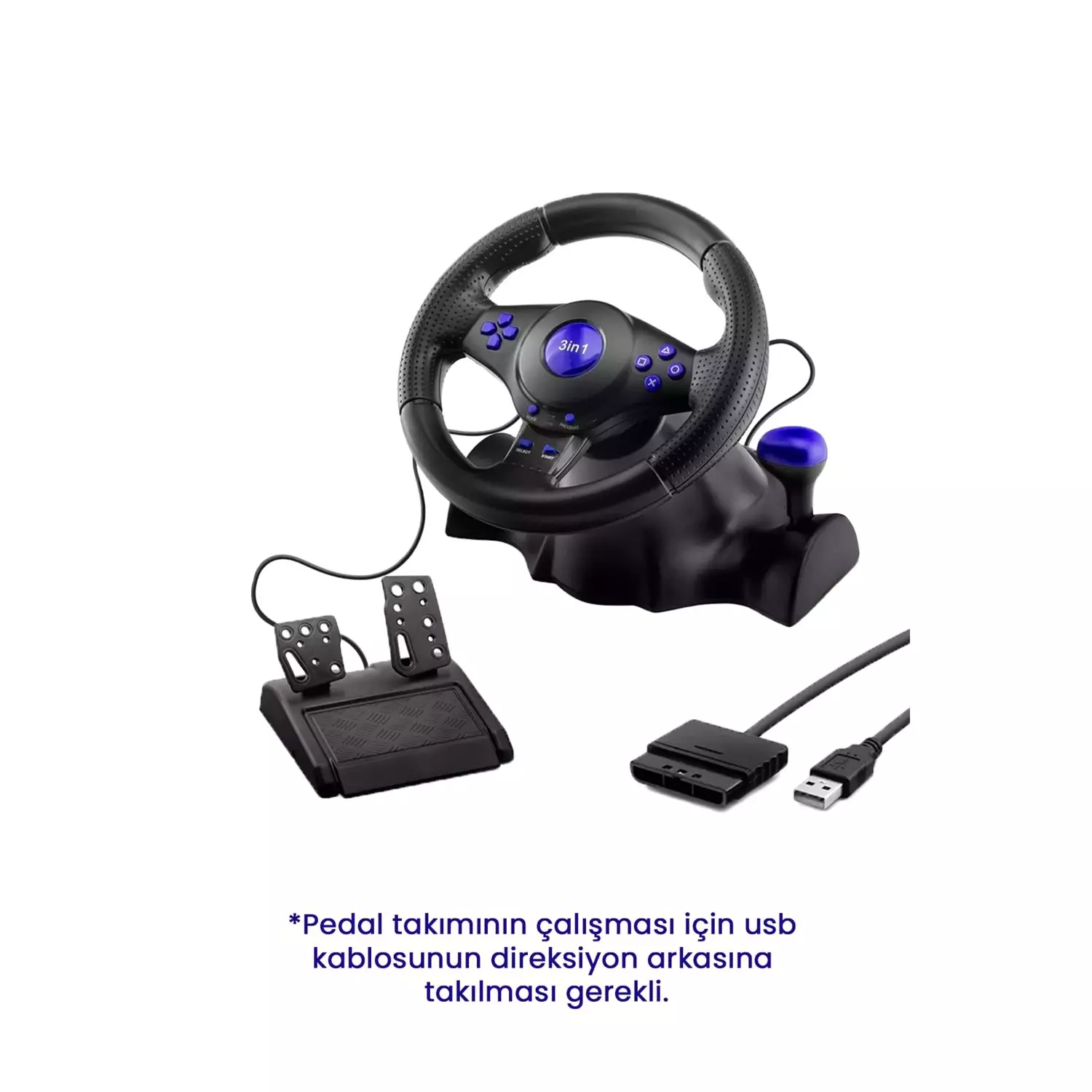 Vw9803 Oyuncu Direksiyon Seti 180 3In1 Ps3 Ps2 Pc Siyah